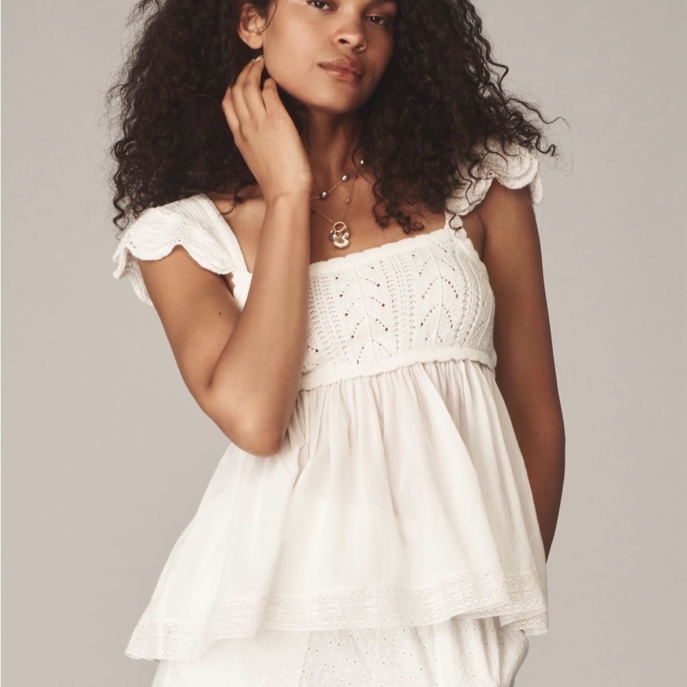 White Crochet Babydoll Peplum Top